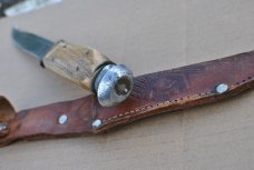 Anton Wingen Othello Solingen Germany 8 1/2" OAL Slab Stag Little Use Original Sheath 1950's