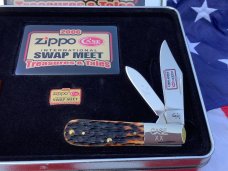 2006 Case xx Swap Meet Barlow w/ Brown to Black Bone Handles, zippo lighter +Hat Pin -NOS & Mint