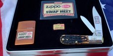 2006 Case xx Swap Meet Barlow w/ Brown to Black Bone Handles, zippo lighter +Hat Pin -NOS & Mint