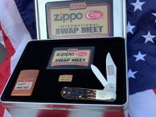 2006 Case xx Swap Meet Barlow w/ Brown to Black Bone Handles, zippo lighter +Hat Pin -NOS & Mint