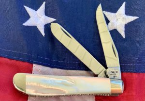 Case xx 1982 Mini Trapper Knife (8207 SPSS) Flashy/Fiery Mother of Pearl Handles -NOS & A Beauty!
