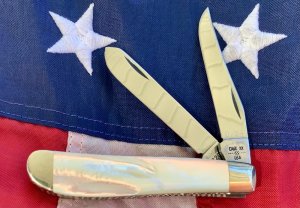 Case xx 1982 Mini Trapper Knife (8207 SPSS) Flashy/Fiery Mother of Pearl  Handles -NOS & A Beauty!