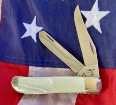 Case xx 1982 Mini Trapper Knife (8207 SPSS) Flashy/Fiery Mother of Pearl  Handles -NOS & A Beauty!