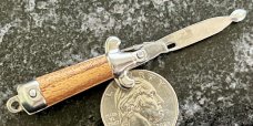 Vintage Miniature Keychain Switchblade Spoon, Brown Wrap Handle, Unused 