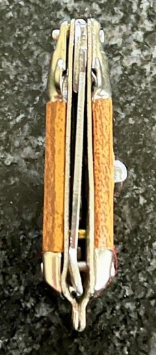 Vintage Miniature Keychain Switchblade Spoon, Brown Wrap Handle, Unused 