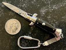 Miniature Switchblade Keychain Knife, Anchor Over Inox, Black Plastic Handle, Original Box 