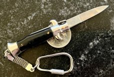 Miniature Switchblade Keychain Knife, Anchor Over Inox, Black Plastic Handle, Original Box 