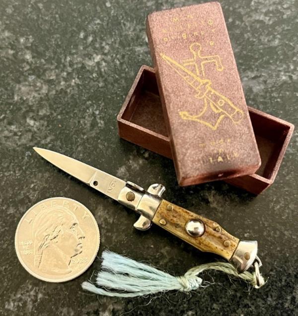 Miniature Italy Switchblade Knife, Inox Mark, Older Style, Great Stag, Original Box, New