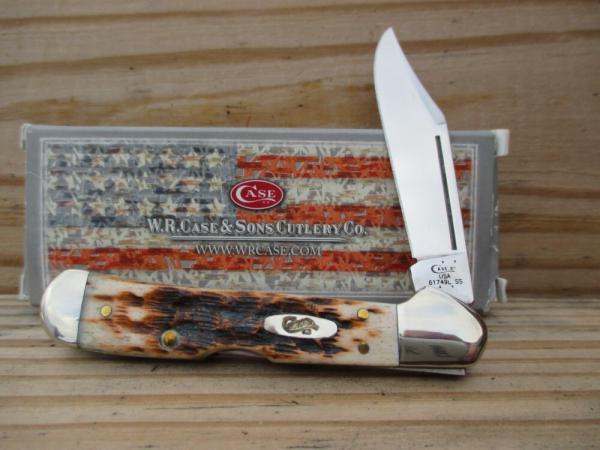 Case XX Amber Jigged Bone Mini Copperlock  lockback knife