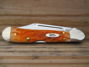 Case XX Harvest Orange Bone Mini Copperlock lockback knife