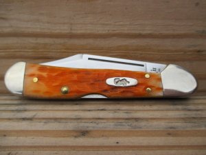 Case XX Harvest Orange Bone Mini Copperlock   lockback knife