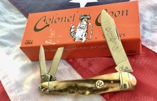 Colonel Coon (by Queen) Humpback Whittler Pocket Knife w/ Great Stag Handles -NOS