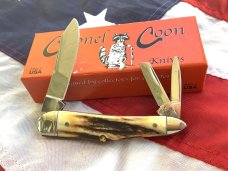 Colonel Coon (by Queen) Humpback Whittler Pocket Knife w/ Great Stag Handles -NOS