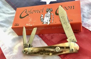 Colonel Coon (by Queen) Humpback Whittler Pocket Knife w/ Great Stag Handles -NOS