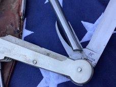 Antique J A Henckels 7 Multi Blade/Tool Knife w/ Metal Handles w/ Long arm twin men & orig pouch
