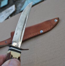 Voos Solingen Germany Fist/Arrows Logo Hunting Knife 7" OAL Near Mint Original Sheath Nutted Tang