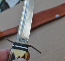 Voos Solingen Germany Fist/Arrows Logo Hunting Knife 7" OAL Near Mint Original Sheath Nutted Tang