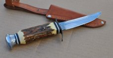Voos Solingen Germany Fist/Arrows Logo Hunting Knife 7" OAL Near Mint Original Sheath Nutted Tang