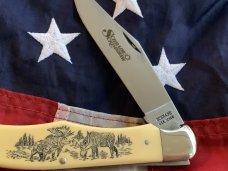 Schrade Scrimshaw Large Folding Hunter (SC500) w/ Moose Grazing Wilderness Scene -NOS & M/NM