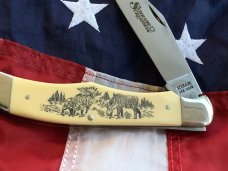 Schrade Scrimshaw Large Folding Hunter (SC500) w/ Moose Grazing Wilderness Scene -NOS & M/NM