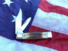 Vintage The Wilderness (by Queen) Smokey Mountain Knife Works GunStock Knife -Nice Stag Handles -NOS