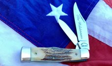 Vintage The Wilderness (by Queen) Smokey Mountain Knife Works GunStock Knife -Nice Stag Handles -NOS