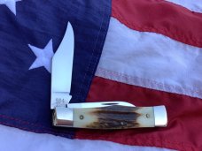 Vintage The Wilderness (by Queen) Smokey Mountain Knife Works GunStock Knife -Nice Stag Handles -NOS