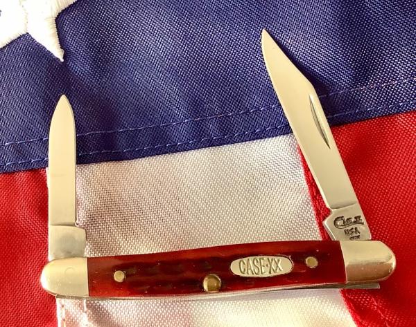 1997 Case xx Nice Pen Knife w Great Pocketworn Red Pick Bone Handles 1997 Case xx Nice Pen Knife w Great Pocketworn Red Pick Bone Handles