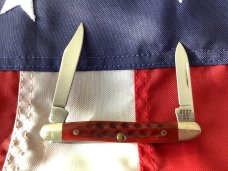 1997 Case xx Nice Pen Knife w Great Pocketworn Red Pick Bone Handles
