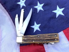 Vintage J A Henckels 3 Blade Multi Blade/Tool Knife w/ Great Stag Handles