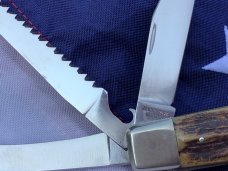 Vintage J A Henckels 3 Blade Multi Blade/Tool Knife w/ Great Stag Handles
