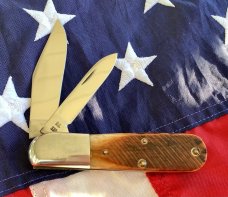 Queen “Drake Well” Barlow Knife w/ Nice Saw Cut Brown Bone Barlow -NOS