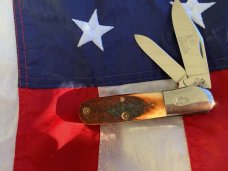 Queen “Drake Well” Barlow Knife w/ Nice Saw Cut Brown Bone Barlow -NOS