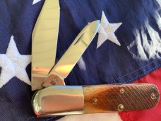 Queen “Drake Well” Barlow Knife w/ Nice Saw Cut Brown Bone Barlow -NOS