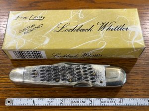 Frost Cutlery No. 17-024GPB 3-Blade Lockback Whittler Knife w/Pick Bone Scales Japan