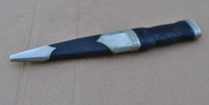 Sgian Dubh (Black Knife) 7 1/4" in Sheath Wood Handle Leather Sheath With Silver Metal Attachments