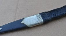 Sgian Dubh (Black Knife) 7 1/4" in Sheath Wood Handle Leather Sheath With Silver Metal Attachments 