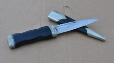 Sgian Dubh (Black Knife) 7 1/4" in Sheath Wood Handle Leather Sheath With Silver Metal Attachments 