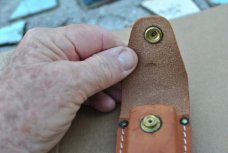 Ka-Bar Folding Knife Sheath Natural Leather Older Embossed Brass Button Perfect Mint 90's Or Earlier