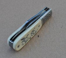 Schrade 2 Blade Barlow Scrimshaw Near Mint Never used otr Honed 3 1/4" Closed Fancy Nickel Bolsters