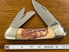 Parker Cut. Co. K-28 Big Canittler 3-Blade Canoe Knife w/Carved Bone Scales Japan 