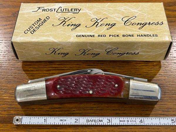 Frost Cutlery 17-510RPB King Kong Congress 4-Blade Congress Knife w/Red Pick Bone Scales Japan 