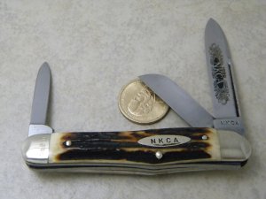 Robt Klaas Kissing Crane Germany Stag Gunstock Whittler Knife 1980 NKC Club Knife