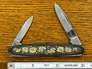 Fightn Rooster Frank Buster Pre-1982 2-Blade Pen Knife wMetal Cloisonette Scales Germany