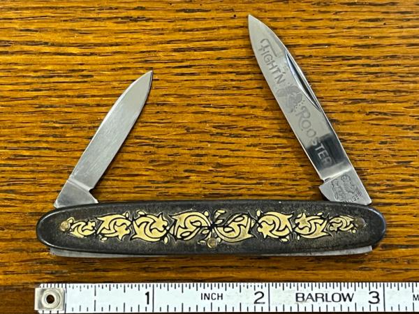 Fight'n Rooster Frank Buster Pre-1982 2-Blade Pen Knife w/Metal Cloisonette Scales Germany