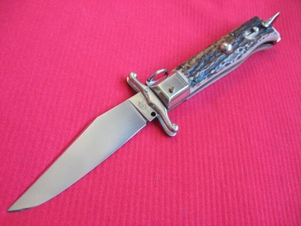 Rare Italian LEPRE Stag Swing Guard Ring Pull Shell Puller Knife MANIAGO ITALY