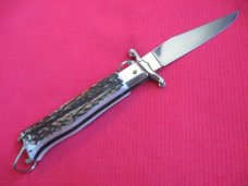 Rare Italian LEPRE Stag Swing Guard Ring Pull Shell Puller Knife MANIAGO ITALY