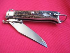 Rare Italian LEPRE Stag Swing Guard Ring Pull Shell Puller Knife MANIAGO ITALY
