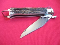 Rare Italian LEPRE Stag Swing Guard Ring Pull Shell Puller Knife MANIAGO ITALY