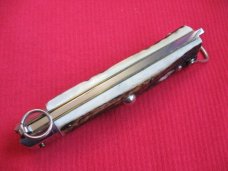 Rare Italian LEPRE Stag Swing Guard Ring Pull Shell Puller Knife MANIAGO ITALY